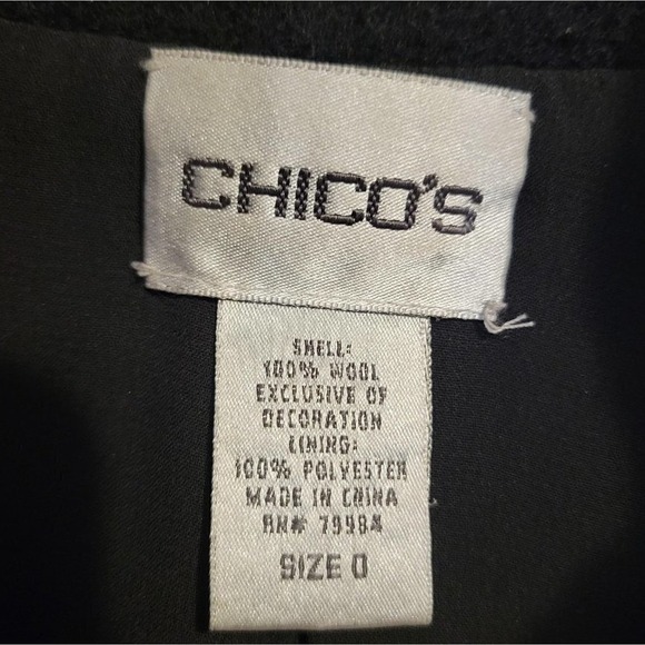 Chico's Black 100% Boiled Wool Beaded Sequin Zip Up Jacket Size 0 Small - Picture 5 of 7